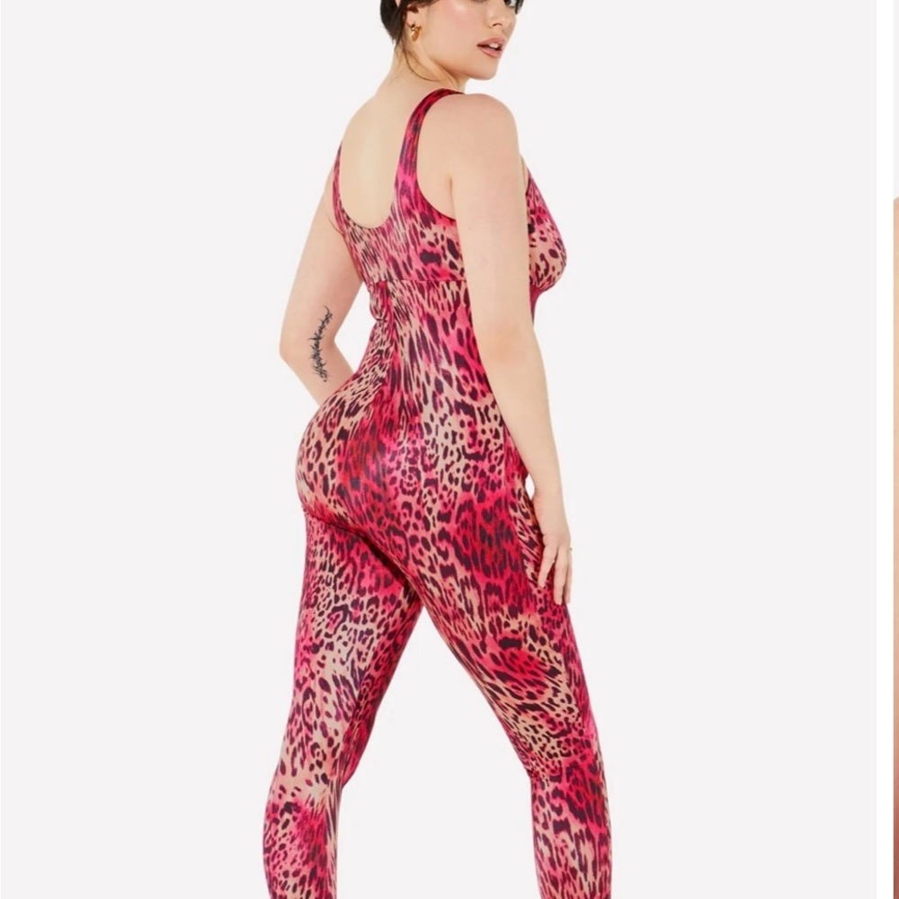 Fabletics Pink Leopard Print Jumpsuit